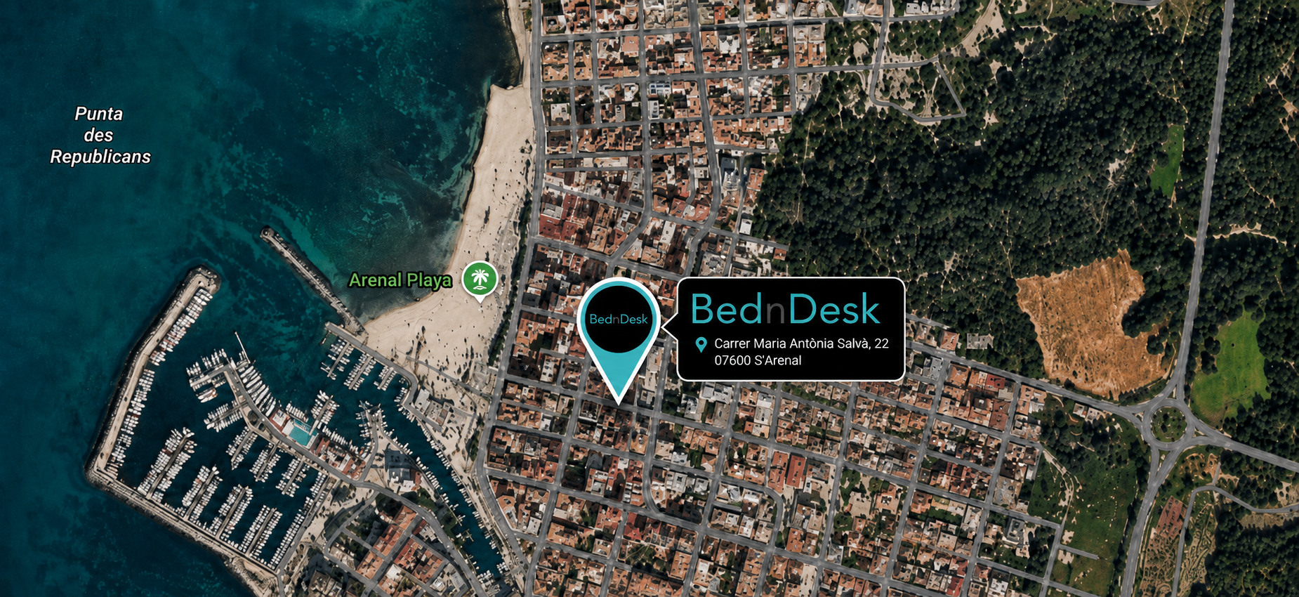 Aerial map view of BednDesk in S'Arenal, Mallorca